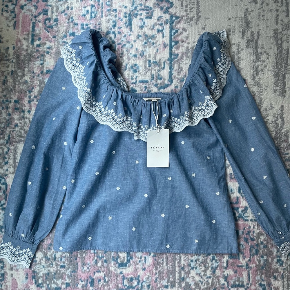 BRAND NEW WITH TAGS SEZANE RUFFLE COLLAR BLOUSE!!!